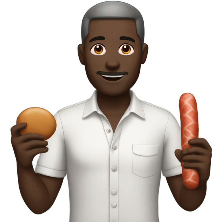 Dark skinned Man holding sausage emoji