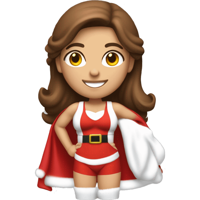 An athletic, muscular female Santa Claus figure with brown hair, wearing a modest, fully-covering red lingerie outfit in a tasteful, non-sexual, and family-friendly style emoji