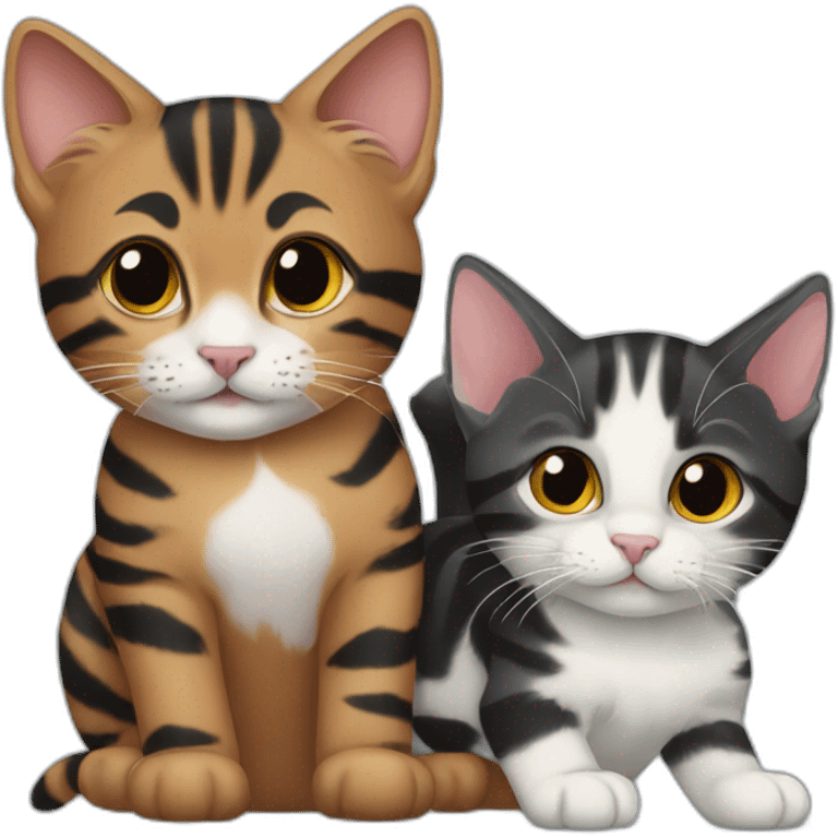 two-cats-bengal-and-cat-black-kitten-together emoji