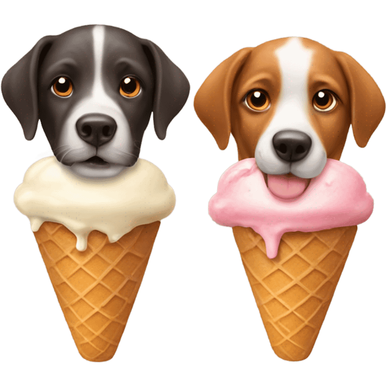 Two dogs eating an ice cream cone emoji