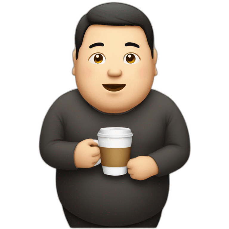 fat asian man with coffee emoji