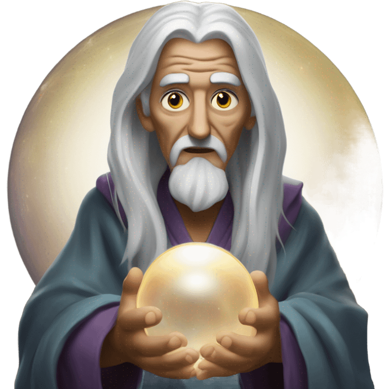 Wise Old Fortune teller with crystal ball looking into the camera emoji