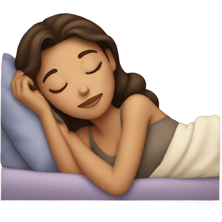 Brunette girl sleeping cozy in a bed emoji