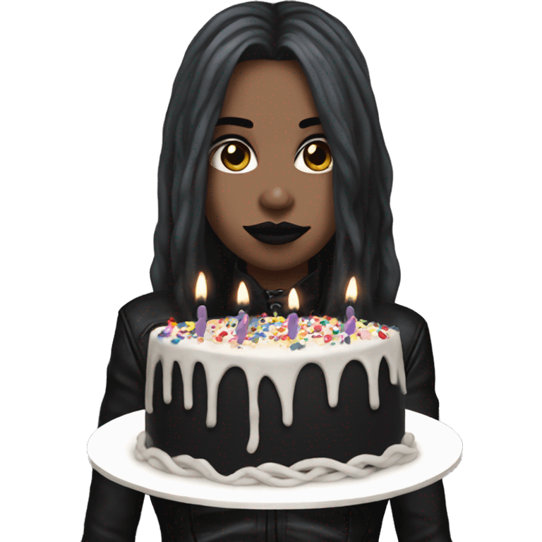 goth metallica girl with a birthday cake  emoji