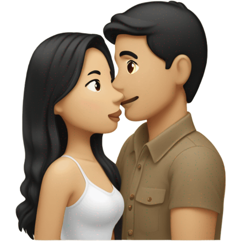 tan skin LAO man with brown eye black hair light fair skin woman kissing  emoji