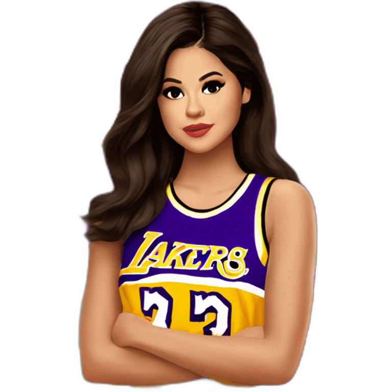 selena gomez wearing yellow lakers jersey emoji