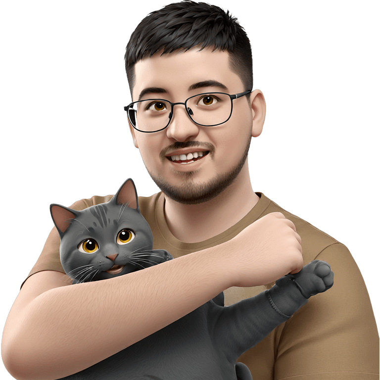 smiling boy holding cat emoji