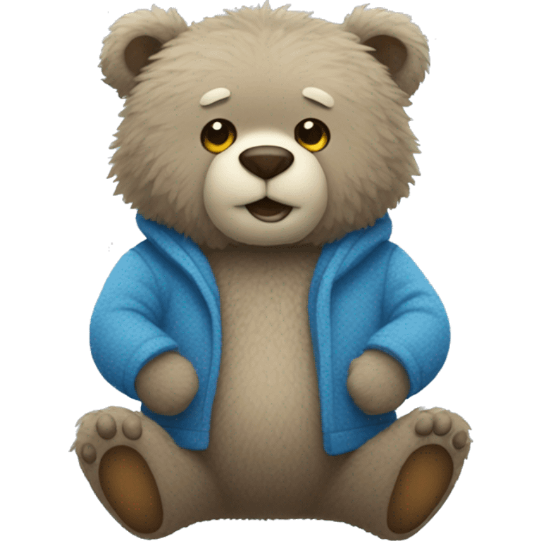 Blue fuzzy bear wearing clothes giving knuckles  emoji