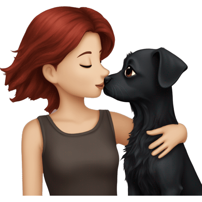 Dark-red-haired girl kiss her Black-Maltese-Black-dog emoji