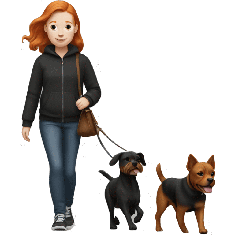 Ginger hair girl walking a black franchie dog emoji