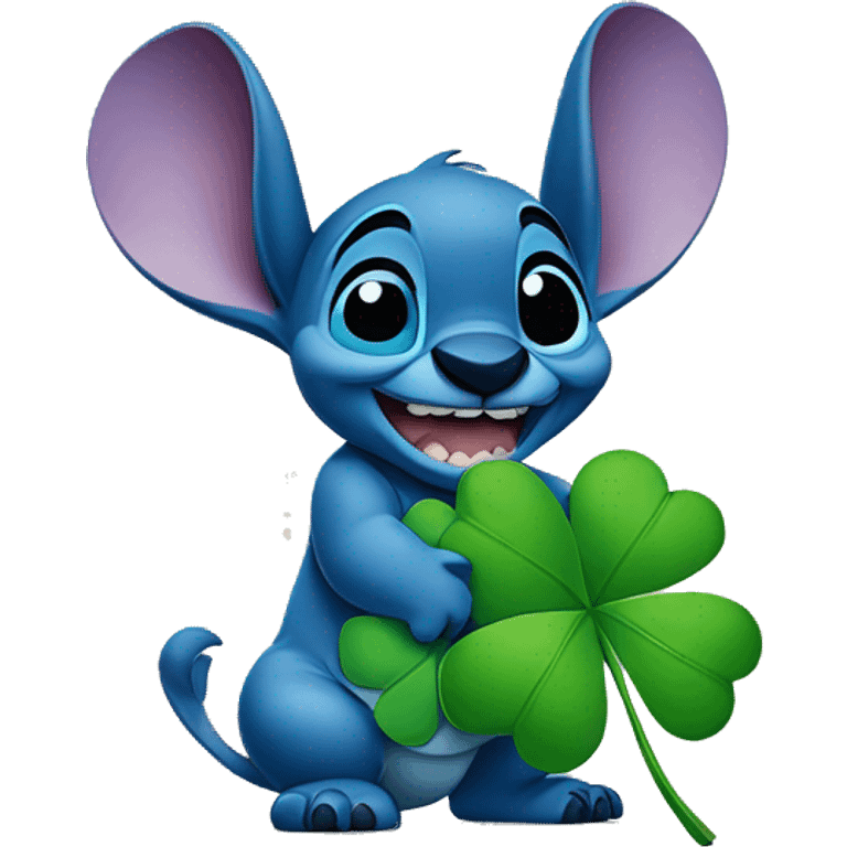 disney character stitch holding a four leaf clover emoji