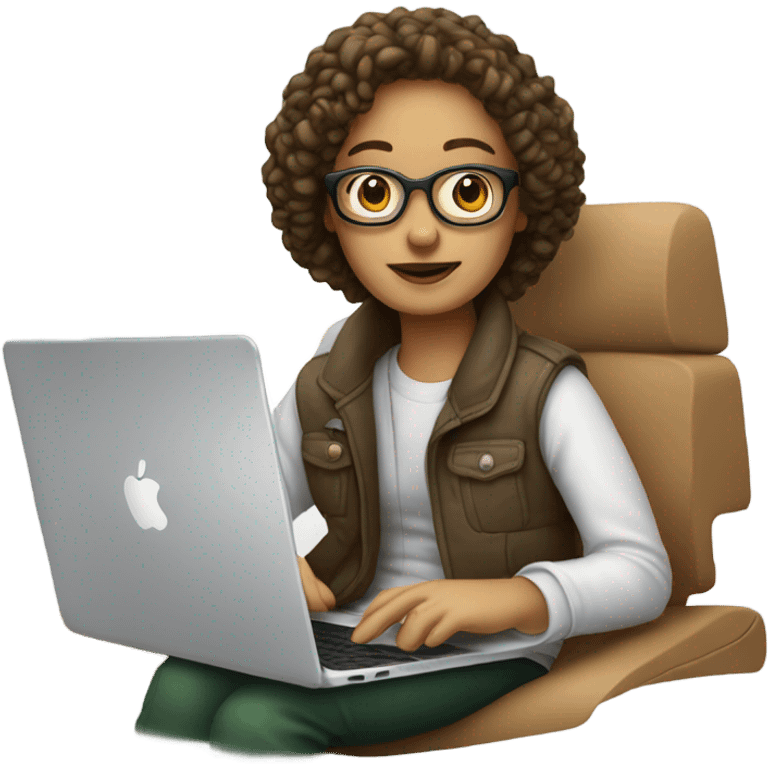 white-skinned product designer sitting with macbook emoji