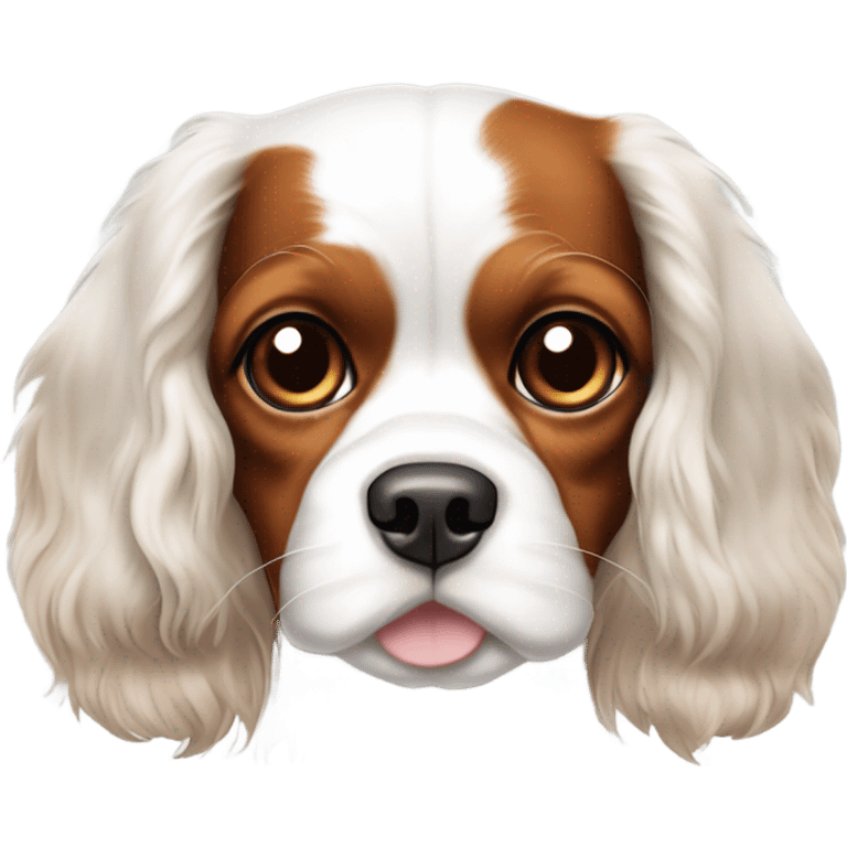 cavalier king charles white and brown with a brown dot in head between ears emoji