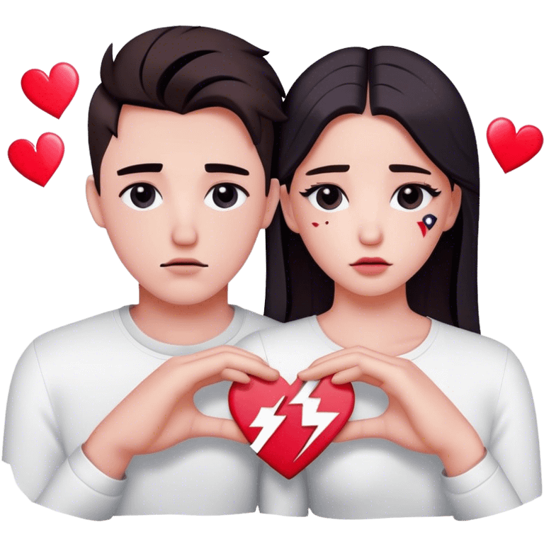 couple with a broken heart in the middle and tiktok logos around it emoji