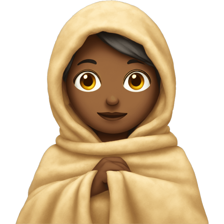 Girl with a cozy blanket over her head and shoulders  emoji