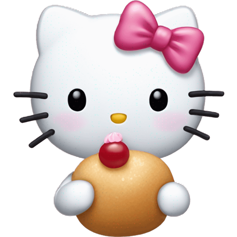 Hello kitty with a bow eating dango emoji