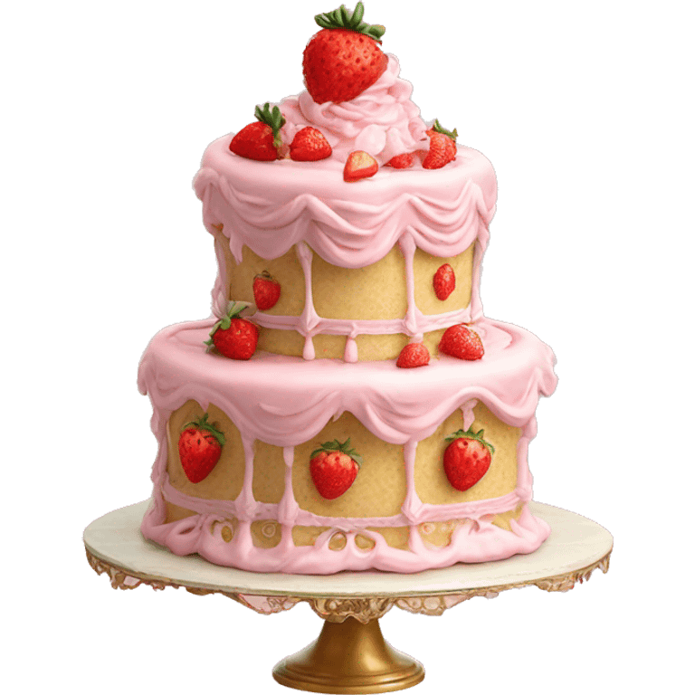 Vintage pink rococo cake with single strawberry on the top emoji