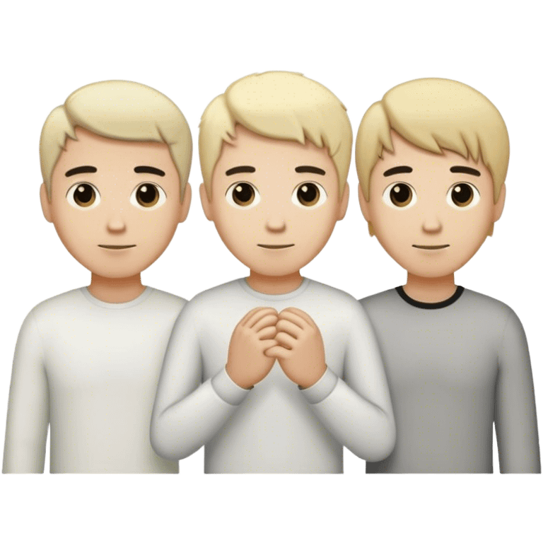 Three men holding hands, all white, one with blonde hair, one with black hair, and one with brown hair emoji