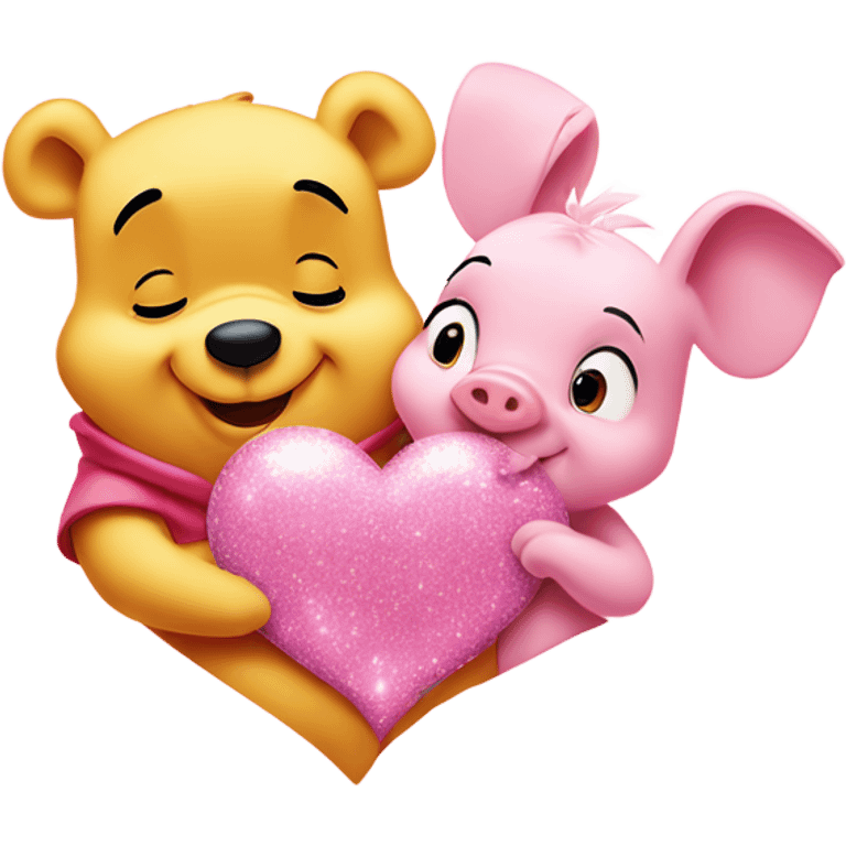 Winnie the Pooh and Piglet with sparkles in a pink heart emoji