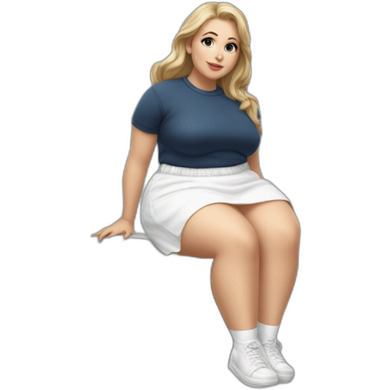 hyperrealistic-full-body-caucasian-curvy-beauty-sitting on the ground-small white-skirt-white knickers white socks emoji