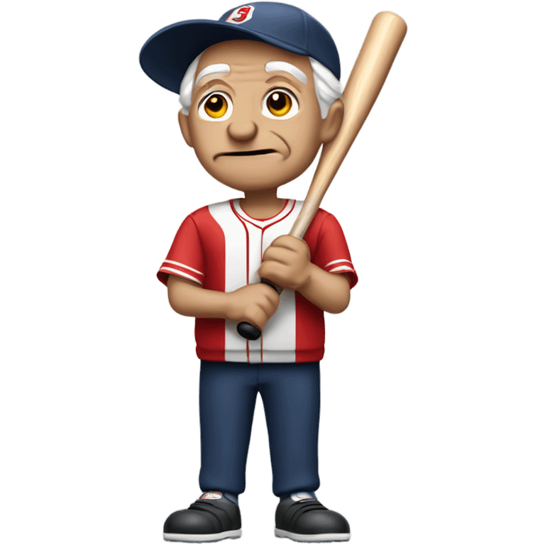 Feeble old man holding a baseball bat in a red pinstriped uniform emoji