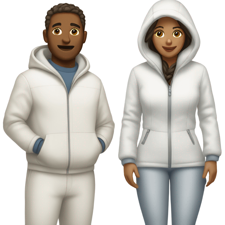 Brown woman and white man in matching snow suits emoji