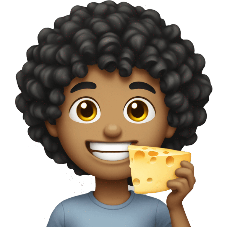 boy with black curly hair eating cheese emoji