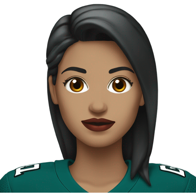  White female dark hair red lips wearing Philadelphia Eagles jersey emoji