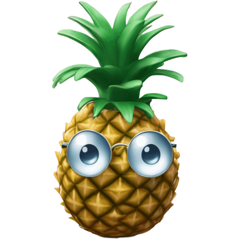 3D elegant pineapple🍍  with big shiny eyes 👀 pineapple holds mirror with its reflection 🪞🍍 emoji