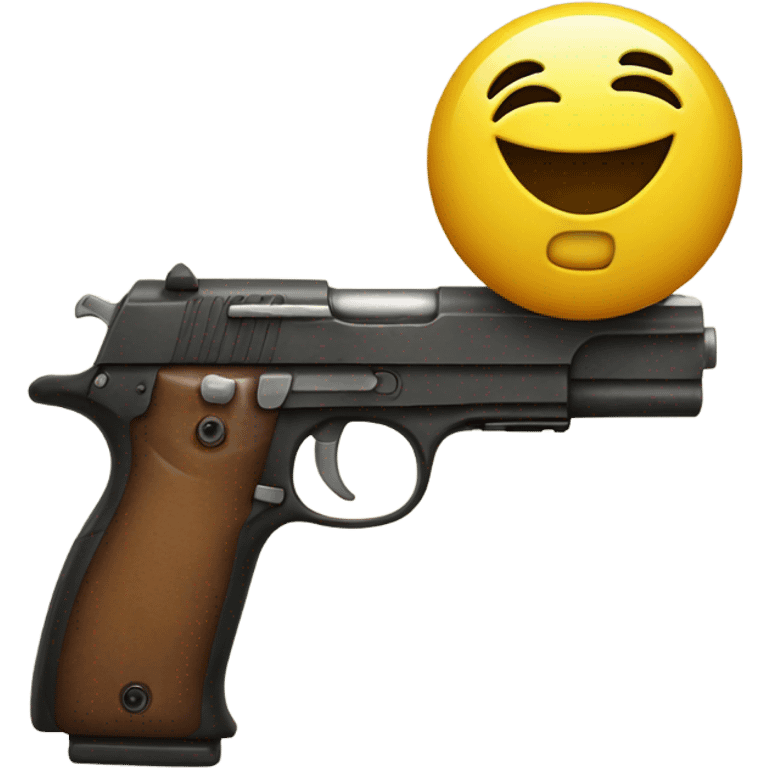 Smiley face with big grin and gun in hand  emoji