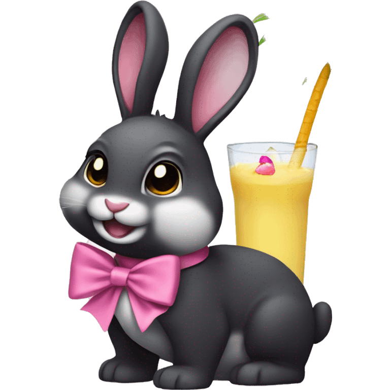 Chonky Black rabbit, wearing a pink bow, holding a pina colada emoji