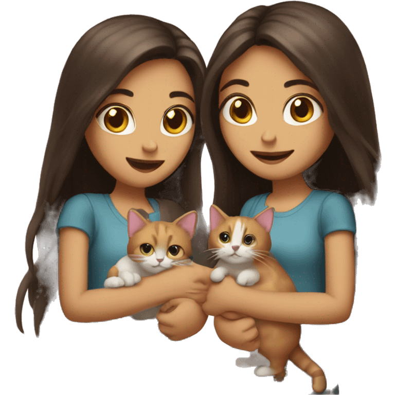 Two long hair brunettes keeping two cats in their hands emoji