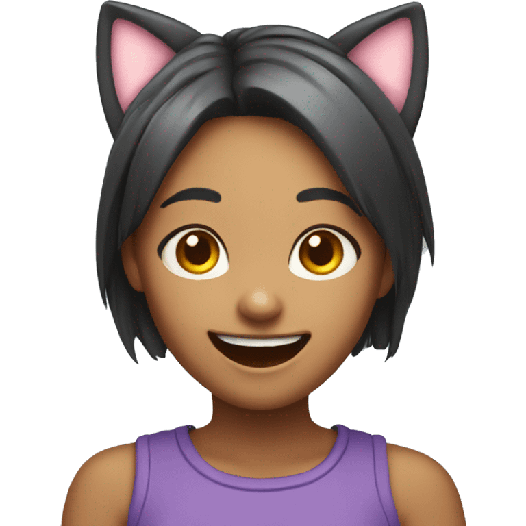 Cute Laughing girl with cat ears emoji