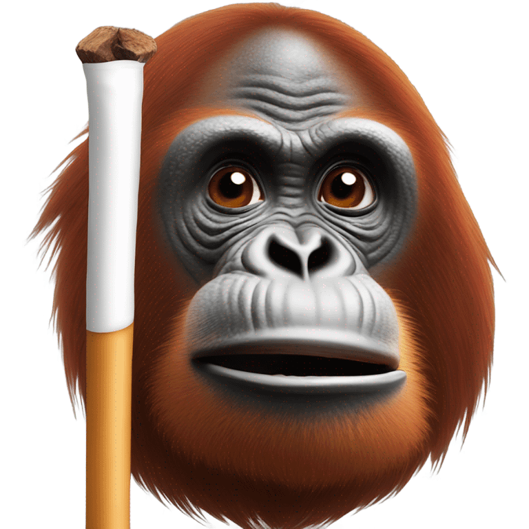 Orangutan with a white stick in mouth with smoke coming off of it emoji