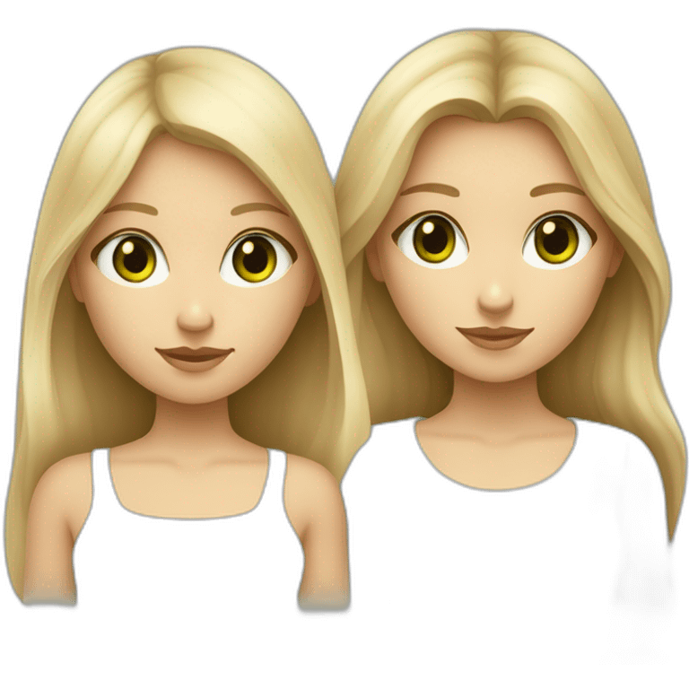 deux filles une fille blonde au yeux vert et fille brune au yeux bleua la peau beige emoji