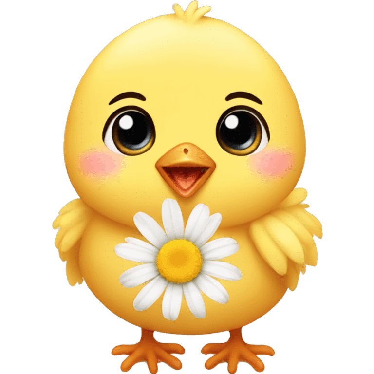 Baby chick holding a daisy emoji