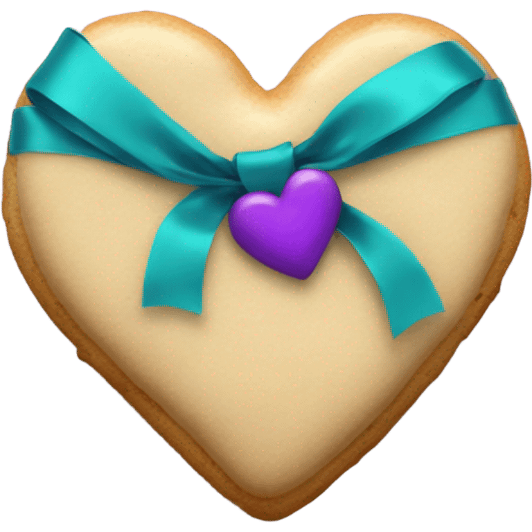 Cookie heart with teal purple ribbon loop emoji