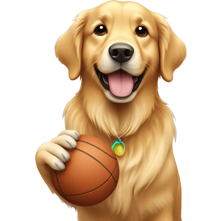 Golden retriever holding ball emoji