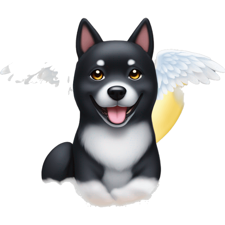 Black Shiba Inu angel | face | fantasy | halo | innocent | smiling face with halo emoji