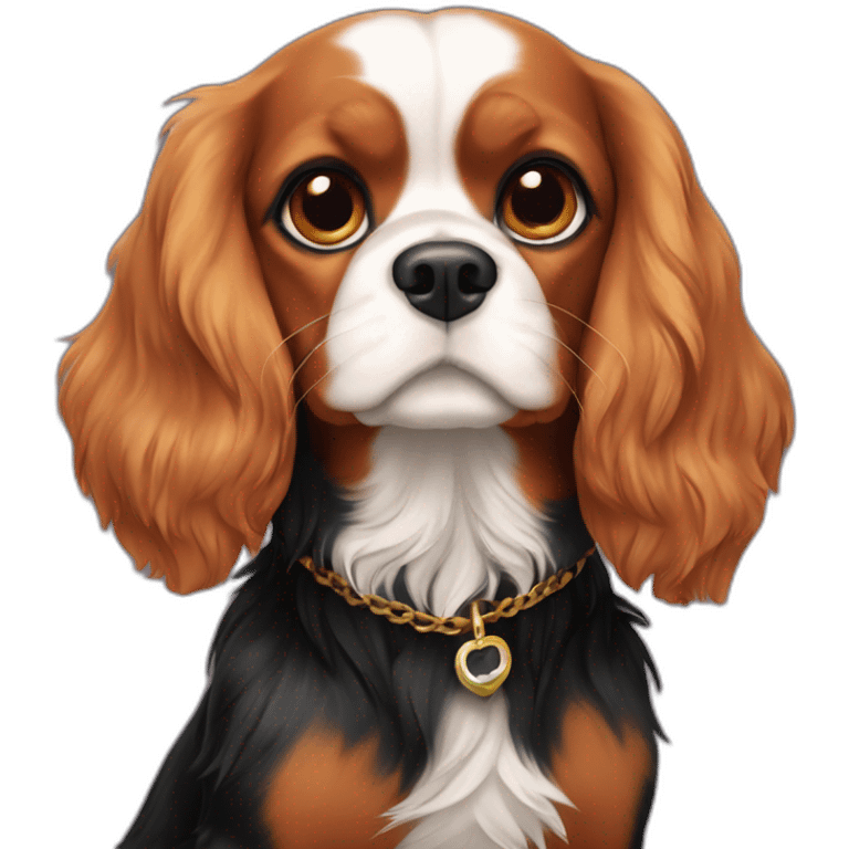 Chien cavalier king Charles avec un chat noir emoji