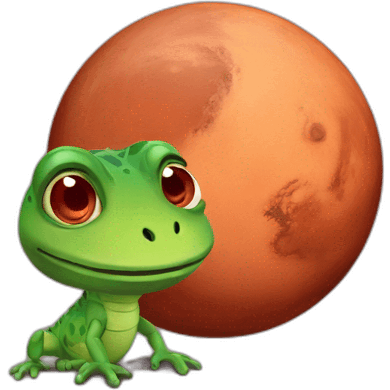 planet Mars with a cartoon thinking lizard face emoji