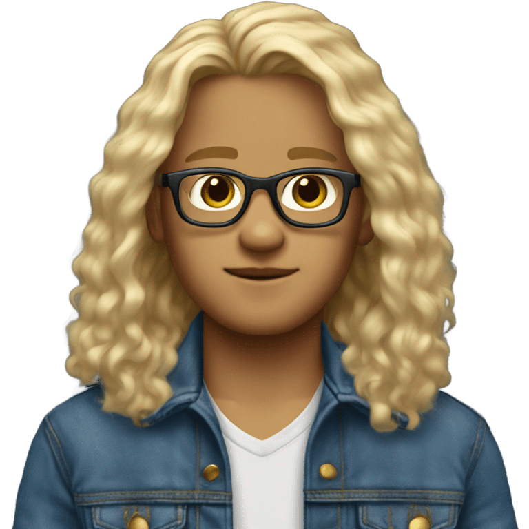 blonde long haired boy with glasses blue jean jacket with fur lining emoji