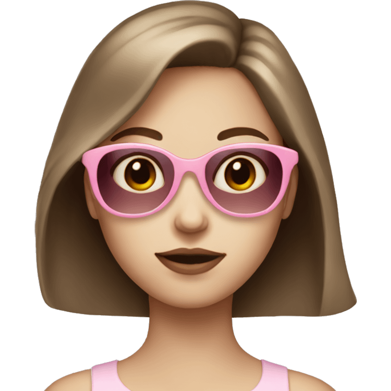 A girl with brown hair pale skin with light pink sunglasses emoji