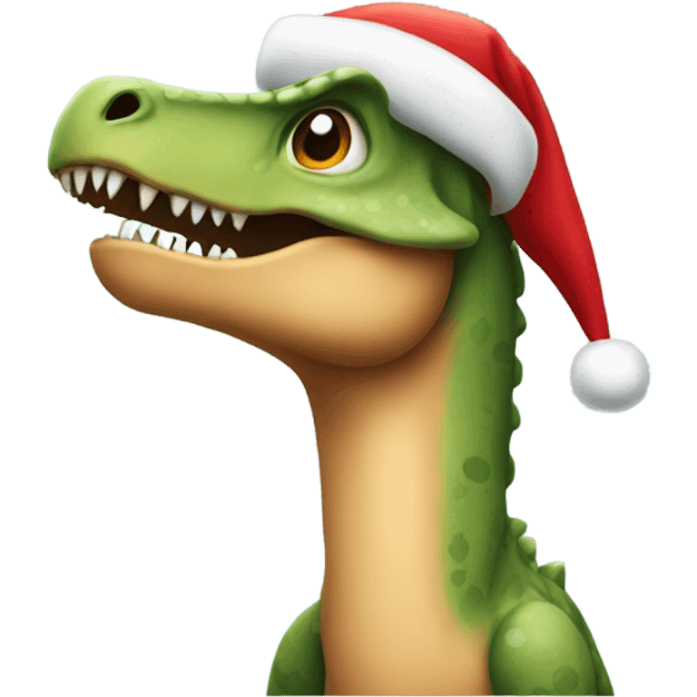 A dinosaur with a Christmas hat emoji