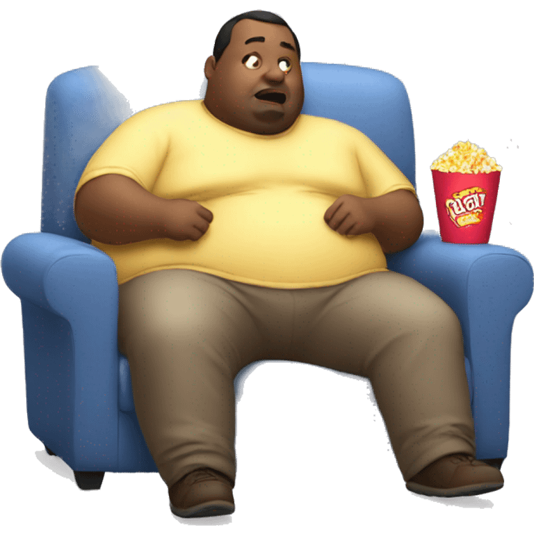 fat man lazy on couch watching tv with popcorn emoji