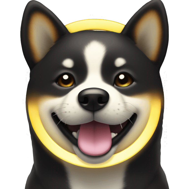 Black Shiba Inu smiling face with halo emoji