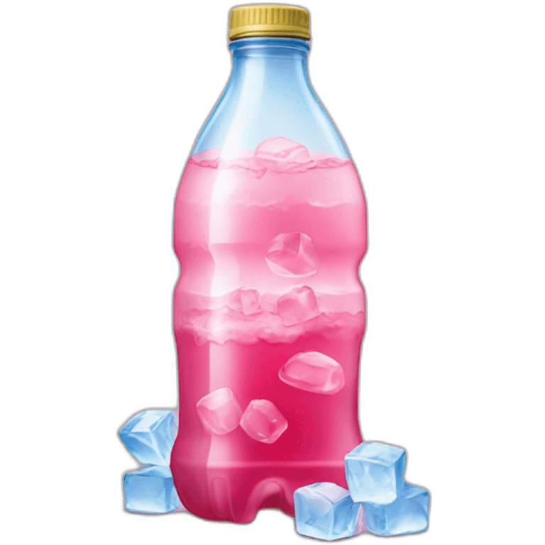 plastic bottle with pink drink and ice cubes emoji