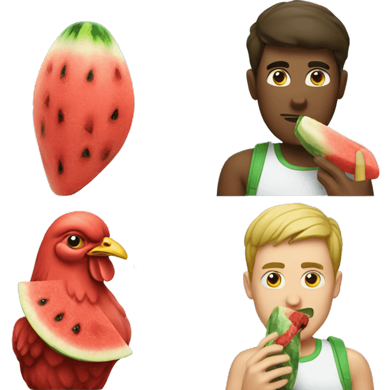 Guy eating watermelon and a chicken leg emoji