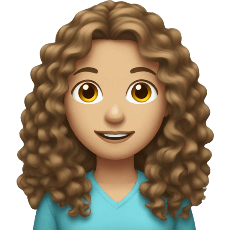 Emoji of a light brunette girl with long curly brown hair emoji