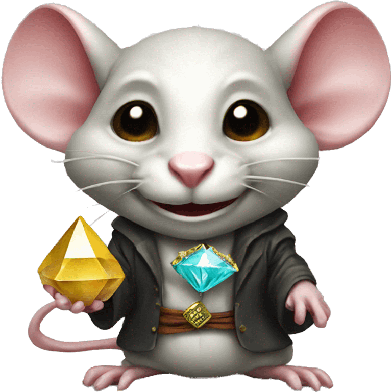 rat wearing a japanese goblin mask while holding a diamond emoji